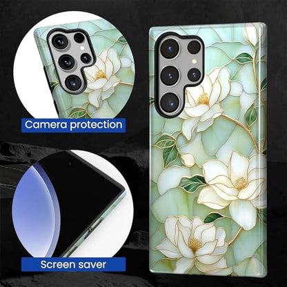 Case Compatible with Samsung Galaxy S23 Ultra, Hybrid 2-Layer Hard Shell Protection Case, Shockproof Protective Tough Phone Cover, Blooming Cyan Flowers - color: Blooming Cyan Flowers, size: Samsung Galaxy S23 Ultra