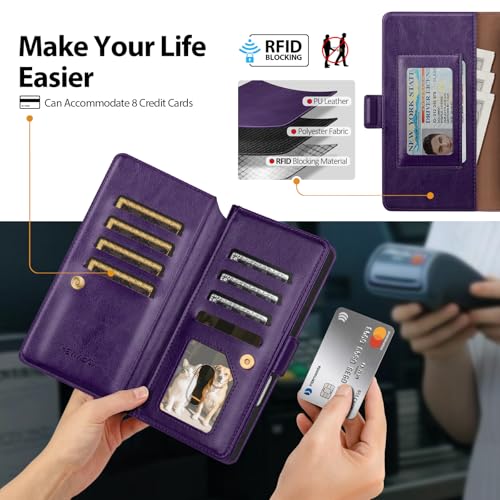 Compatible with iPhone 17 Pro Case Wallet with Card Holder [9 Card Slot] Women Men,RFID Blocking Luxury PU Leather Phone Case Flip Folio Protector Cover Credit Card Slot Kickstand,Purple - color: Purple, size: iPhone 17 Pro