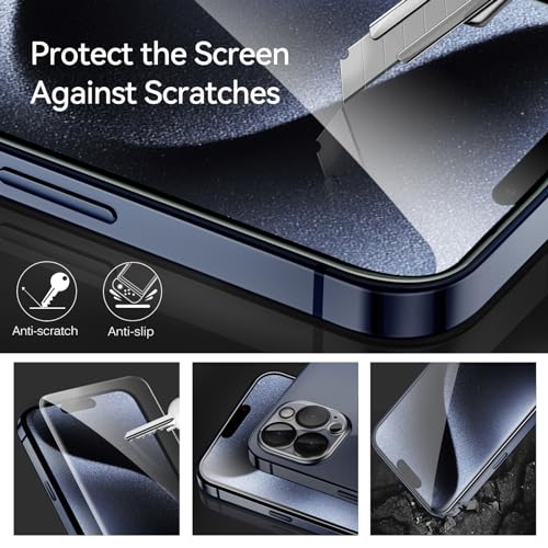 ivoler 3 Pieces Tempered Glass Screen Protector for iPhone 15 Pro 6.1 Inch with 3 Pieces Rear Camera Protector, Easy Installation Tool, 9H Hardness, Anti-Scratch, Bubble-Free - size: iPhone 15 Pro 6.1 Pouces