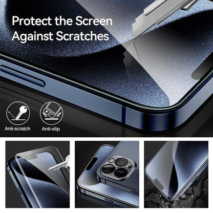 ivoler 3 Pieces Tempered Glass Screen Protector for iPhone 15 Pro 6.1 Inch with 3 Pieces Rear Camera Protector, Easy Installation Tool, 9H Hardness, Anti-Scratch, Bubble-Free - size: iPhone 15 Pro 6.1 Pouces
