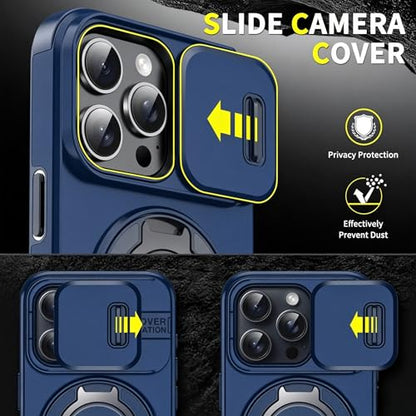 Rugged Shockproof Case for iPhone 17 Pro Max, Heavy Duty Protective Phone Case with Slide Camera Cover, 360° Rotatable Ring Stand & Magnetic Car Mount Compatible (Blue,iPhone 17 Pro Max) - color: Blue