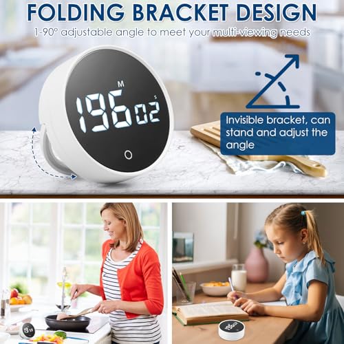 Digital Timer Magnetic Timer 200 Minute Countdown Count Up Battery Powered Magnetic Digital Upright Desk with Hidden Stand for Cooking Baking