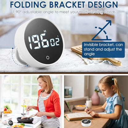 Digital Timer Magnetic Timer 200 Minute Countdown Count Up Battery Powered Magnetic Digital Upright Desk with Hidden Stand for Cooking Baking