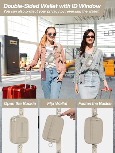 Tiostep Clip and Go Strap for Phone with Wallet Crossbody Phone Lanyard Adjustable and Detachable RFID Wristlet Wallet (Khaki, Medium) - color: Khaki, size: Medium