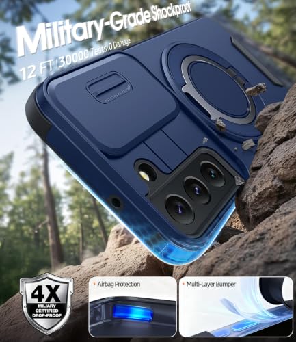 JAME for Samsung Galaxy S22 Case with Ring Stand & Slide Camera Cover Blue - color: Blue, size: Galaxy S22