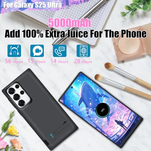 Sitong Battery Case for Samsung Galaxy S25 Ultra, 5000mAh Rechargeable Extended Battery Charging Charger Case, Add 100% Extra Juice (6.9 Inches) Black