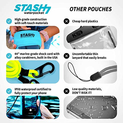Stash7 Waterproof Phone Pouch w/Long Lanyard | IPX8 Adventure Grade Cellphone Dry Bag Case, Fits iPhone 15 Pro Max,14 Pro Max, 13 Pro Max, XS, XR, Galaxy S21, for Snorkeling, Kayaking, Cruise Black