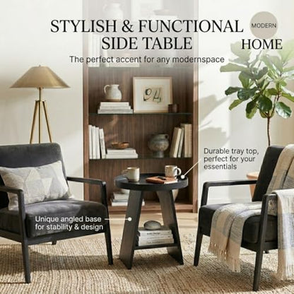 2-Tier Round End Table with 17.7 inch Tray Top, Black - color: Black