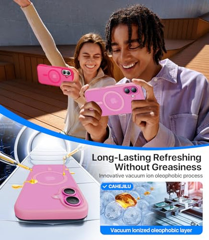 CAHEJILU Magnetic for iPhone 16 Case,[Compatible with MagSafe][Military Grade Drop Protection] Anti-Fingerprint Translucent Matte Shockproof Protective Case for iPhone 16 Phone Case 6.1",Pink - color: A8-Pink