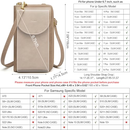 S-ZONE Small Crossbody Bags for Women Phone Purse RFID Blocking Wallet | Card Slots, Vegan Leather, Anti-theft, Multi Pockets, Detachable Adjustable Strap, Travel Eveyday Outing - color: Retro Grey