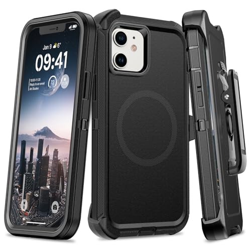 TUTUKII Magnetic for iPhone 12/12 Pro Case with Belt Clip Holster (Black) | MagSafe Compatible, Heavy-Duty Military-Grade Drop Protection, 3-Layer Rugged Shockproof Protective Cover 6.1-Inch - size: iPhone 12 &12 Pro 6.1"
