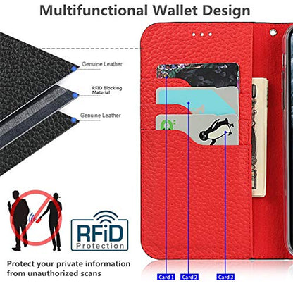 iCoverCase Compatible with iPhone 13 Pro Wallet Case, RFID Blocking Genuine Leather Magnetic Case with Wrist Strap and Card Slots Kickstand Feature Flip Cover 6.1 Inch (Black) - color: Black, size: iPhone 13 Pro
