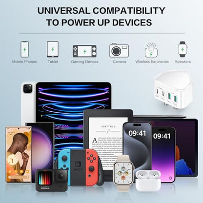40W USB C Charger Block, 4-Port Flat Wall Charger Fast Charging Block - color: 1-Pack White