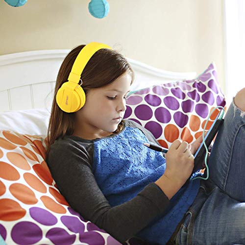 Kids Headphones, Lightweight Stereo Wired Toddler Headphones, Adjustable Headband Children's Headset for Smartphones Computer Pad Earphones(Yellow) - color: Yellow