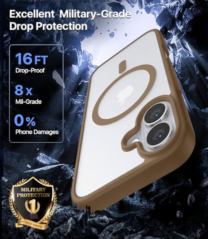 CAHEJILU Magnetic for iPhone 16 Case,[Compatible with MagSafe][Military Grade Drop Protection] Anti-Fingerprint Translucent Matte Shockproof Protective Case for iPhone 16 Phone Case 6.1",Brown - color: Brown