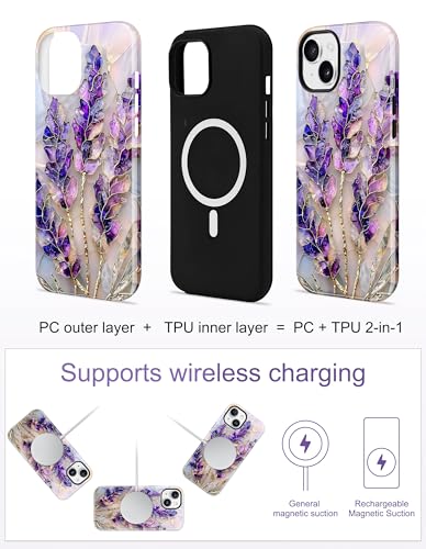 Jusy Magnetic Stained Glass Case for iPhone 16e/17e, Purple Lavender | Compatible with MagSafe, Cute Aesthetic Flower Design, TPU and PC Protective Phone Cover - color: Purple Lavender