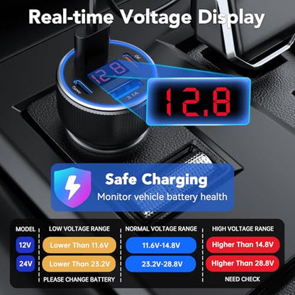 Car Charger USB C Fast Charge 78W 4-Port Cigarette Lighter USB Charger - color: Black-1Pc