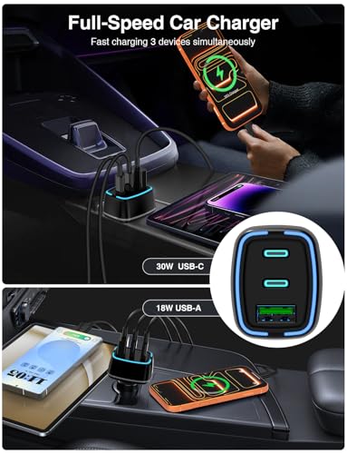75W USB C Car Charger, 3-Port Super Fast Charging Cigarette Lighte - color: Black