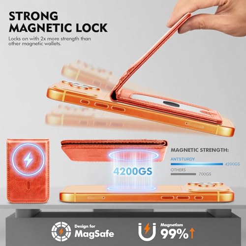 RFID Blocking MagSafe Wallet Stand with Card Holder,5 Card Slots & ID Window,PU Leather Magnetic Phone Adjustable Kickstand for iPhone 12/13/14/15/16/17 Pro Max & Air Plus Series,Orange - color: Orange, style: Stand Wallet