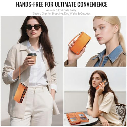 Defencase for iPhone 17 Pro Max Case Wallet Compatible with Magsafe, Orange | Drop-Proof Magnetic Detachable Phone Cases Cover, with RFID Bolcking Card Holder, Zipper Strap, PU Leather, Removable Wallet - color: (Detachable with Magsafe)-Orange