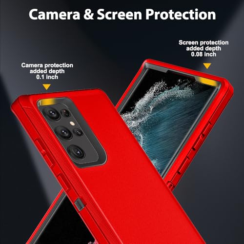 for Samsung Galaxy S22 Ultra Case with 2Pcs Self Healing Flexible TPU Screen Protector & Camera Lens Protector, 3 in 1 Heavy Duty Shockproof/Drop Proof/Dust Proof Case (Red/Black) - color: Red/Black