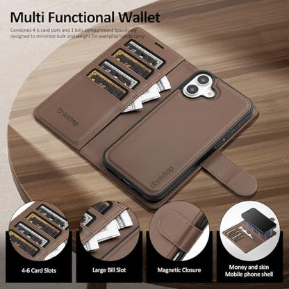 Shieldtop Compatible with MagSafe iPhone 17 Wallet Case,Coffee | 2 in 1 Detachable Magnetic,Credit Card Holder Slots,RFID Blocking,PU Leather,Kickstand,Flip Folio Phone Cover for Men & Women - color: Coffee, size: iPhone 17 - 6.3"