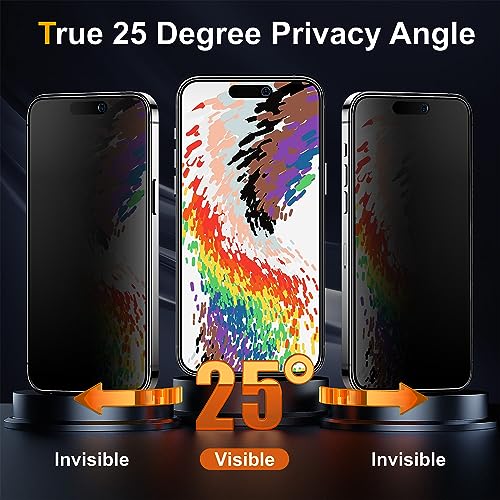 2 Pack Matte Privacy Screen Protector for iPhone 15 Pro 6.1-inch with Easy Installation Tool, Anti Spy Anti Glare 9H Tempered Glass Film, Dynamic Island Compatible, Case Friendly, 9H Hardness - size: iPhone 15 Pro-6.1 Inch