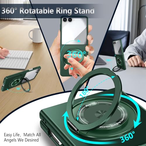 Magnetic Case for Samsung Galaxy Z Flip 7, [Compatible with MagSafe] Military Grade Shockproof Slim fit Samsung Z Flip 7 Phone Case with Magnetic Ring Kickstand, Green - color: Green, size: Samsung Galaxy Z Flip 7