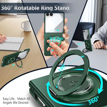 Magnetic Case for Samsung Galaxy Z Flip 7, [Compatible with MagSafe] Military Grade Shockproof Slim fit Samsung Z Flip 7 Phone Case with Magnetic Ring Kickstand, Green - color: Green, size: Samsung Galaxy Z Flip 7