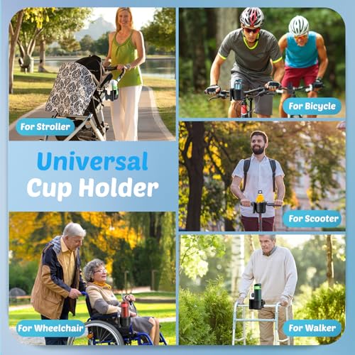Cup Holder for Walker: Stroller Cup Holder Attachment with Phone Holder - color: Black