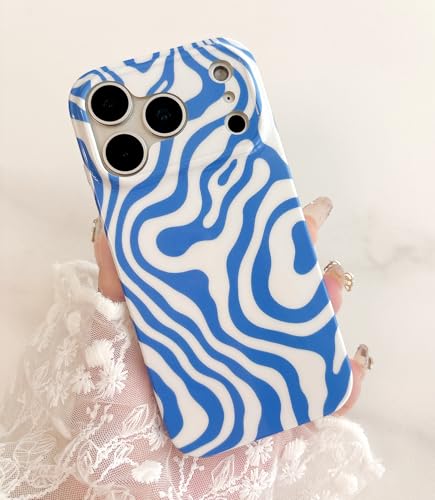 Qokey Compatible for iPhone 17 Pro Max Case 6.9" - Glossy Groovy Wavy Shell, Slim Lightweight Soft Protection for Men Women, Fashionable Trendy Artistic Marble Design Cover - Blue Ocean Waves - color: Blue Ocean Waves