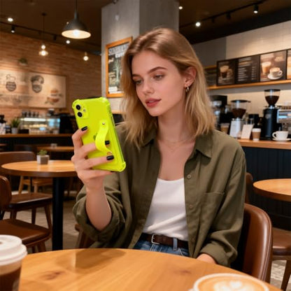 Compatible for iPhone 12 Case with Strap Holder Stand - Neon Green | Wristband Kickstand, Clear Soft TPU, Adjustable Finger Hand Grip Loop, Shockproof Bumper Rugged Cover - color: Neon Green, size: iPhone 12 6.1"