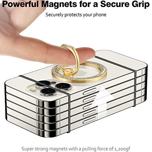 Allengel Magnetic Phone Grip for Mag Safe, Magnetic Ring Holder Compatible with Mag Safe Phone Ring, 360°Rotating Finger Kickstand for iPhone 17 16 Pro Max 15 14 13 12 & Android(Gold Bling Silver) - color: gold bling silver
