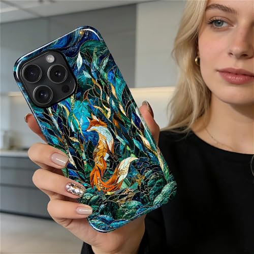 Case Compatible with iPhone 14 Pro, Cute Dual Layer Hybrid Phone Cover, Military Grade Drop Protection, Aesthetic Shockproof Phone Case for Women Girls, Woodland Fox Stained Glass - color: Woodland Fox Stained Glass, size: Iphone 14 Pro