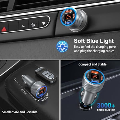 Car Charger USB C, 65W Multi Port Cigarette Lighter USB Car Charger Adapter - color: Gray, size: 1-Pack