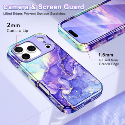 Btscase Compatible with iPhone 17 Pro Max Case 6.9 Inch 2025,Marble Pattern 3 in 1 Heavy Duty Shockproof Full Body Rugged Hard PC+Soft Silicone Drop Protective Women Girl Phone Cases, Cobalt Violet - color: Cobalt Violet, size: iPhone 17 Pro Max