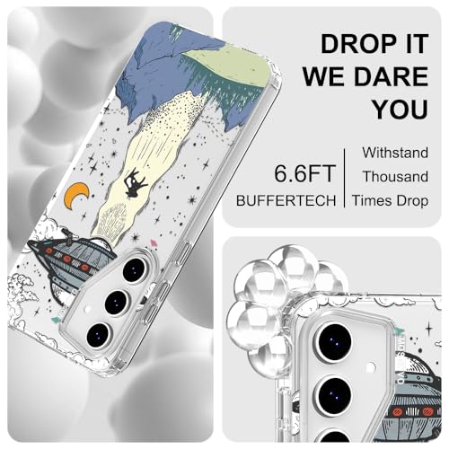 MOSNOVO Case for Samsung Galaxy S24 FE, [Buffertech 6.6ft Military-Grade Drop Protection] [Anti Peel Off Tech] Clear TPU Bumper Phone Case Cover Design - UFO - color: Clear - UFO, size: Samsung Galaxy S24 FE