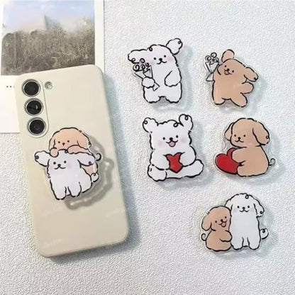 Magnetic Socket Pocket Stand Phone Grip Tok Bracket Korean Cute Cartoon Puppy Grip for iPhone Samsung Xiaomi Ring Finger Holder (A) - color: A