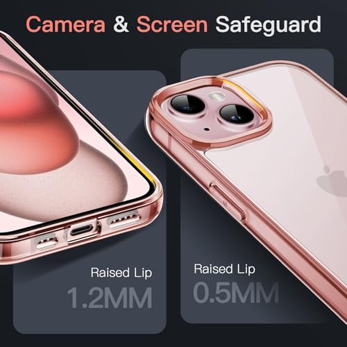 JETech Case for iPhone 15, Anti-Yellowing, Rose Gold | Shockproof Protection, Scratch Resistant Hard PC Back, Durable Transparent TPU Bumper - color: Rose Gold, size: iPhone 15
