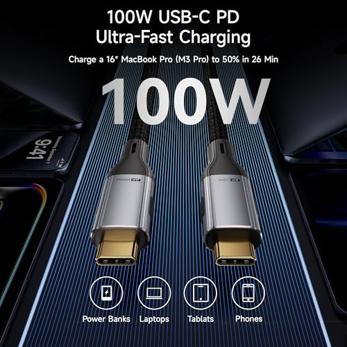 USBC to USBC 100W [16ft/2 Pack] USB C to USB C Fast Charging Cable Braided C to C Charger Cord for MacBook Pro/Air, iPhone 16 15 Pro Max Plus,iPad Pro,Samsung Galaxy S25 Ultra S24 S23,Pixel,PS5,Switch - size: 16FT+16FT