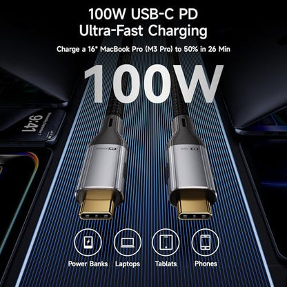 USBC to USBC 100W [16ft/2 Pack] USB C to USB C Fast Charging Cable Braided C to C Charger Cord for MacBook Pro/Air, iPhone 16 15 Pro Max Plus,iPad Pro,Samsung Galaxy S25 Ultra S24 S23,Pixel,PS5,Switch - size: 16FT+16FT