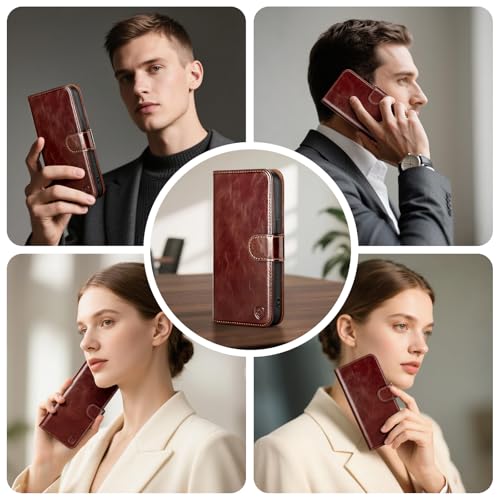 Compatible with Samsung Galaxy S26 Ultra Genuine Leather Case Wallet with Card Holder,Women Men Real Leather Flip RFID Blocking Credit Card Slots Kickstand Protective Phone Cover,Brown - color: Brown, size: Samsung Galaxy S26 Ultra - 6.9"