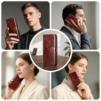 Compatible with Samsung Galaxy S26 Ultra Genuine Leather Case Wallet with Card Holder,Women Men Real Leather Flip RFID Blocking Credit Card Slots Kickstand Protective Phone Cover,Brown - color: Brown, size: Samsung Galaxy S26 Ultra - 6.9"
