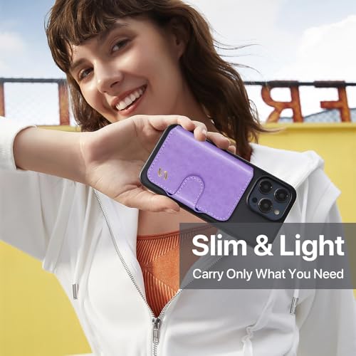 Magnetic Phone Wallet Card Holder Compatible with MagSafe Phones and Cases, 5 Slots Fit 7 Cards, RFID Blocking, 1 ID Window, Slim Luxury Leather Mag Safe Wallet for Women Men, Pastel Purple - color: Glossy Pastel Purple