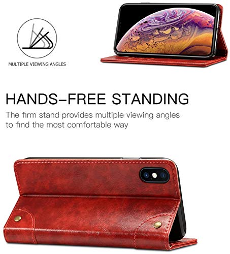 SINIANL iPhone Xs Case, iPhone X Case, Leather Wallet Folio Case Book Design Flip Cover with Stand and ID Credit Card Slot Magnetic Closure for iPhone Xs/X - color: Red, size: iPhone X / XS (5.8 inch)