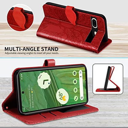 Wallet Case for Google Pixel 7 with Card Holder/Slot,PU Leather Folio Flip Shell [Kickstand][Magnetic Closure][Wrist Strap] Shockproof Cover Fit Google Pixel 7, Red - color: Red, size: Google Pixel 7