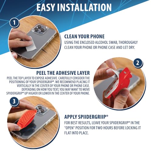 SpiiderGriip 360 Rotating Phone Grip – Flat-Fold Kickstand & Secure Strap – Works with iPhone, Android, Tablets & Cases – Comfortable & Durable (Red) - color: Red