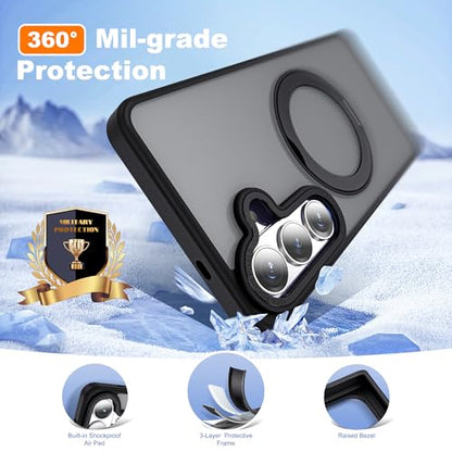for Samsung Galaxy S26 Case with 360° Spin Stand,Black | 360° Spin Magnetic Ring Stand,Compatible with Magsafe,Military Protection Phone Case - color: Black, size: Samsung Galaxy S26
