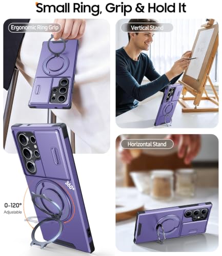 JAME for Samsung Galaxy S22 Ultra Case with Ring Stand Slide & Camera Cover - color: Purple, size: Galaxy S22 Ultra