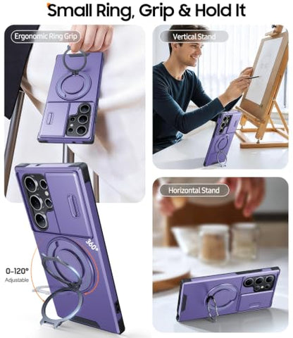 JAME for Samsung Galaxy S22 Ultra Case with Ring Stand Slide & Camera Cover - color: Purple, size: Galaxy S22 Ultra